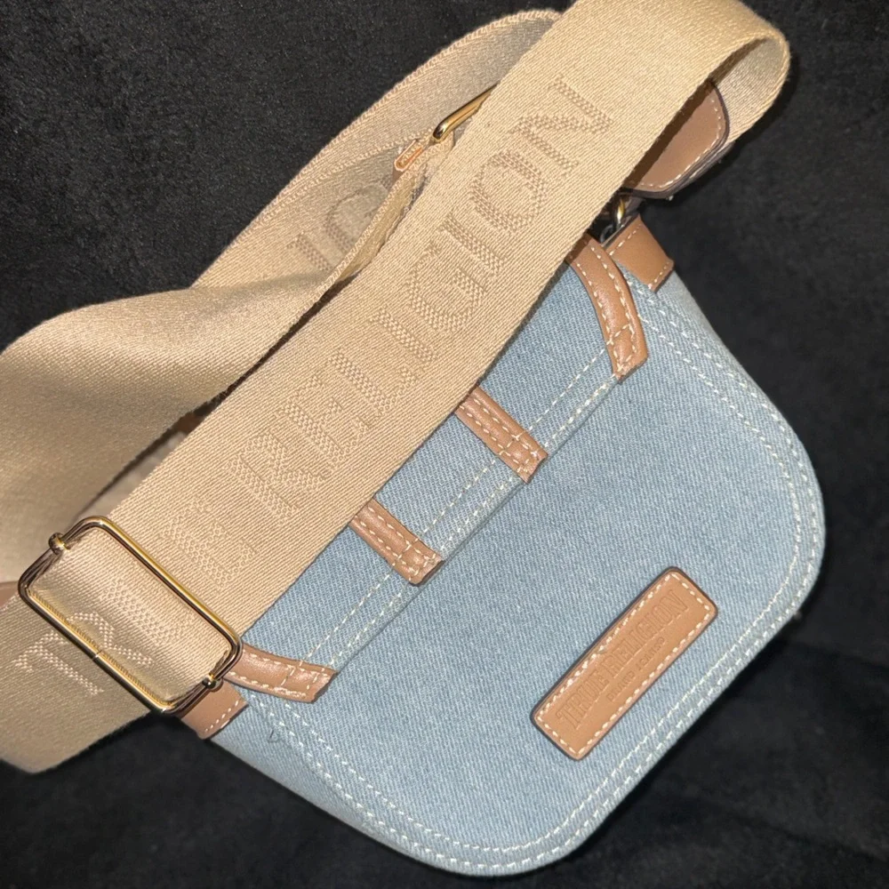 True Religion Denim and Tan Crossbody Bag